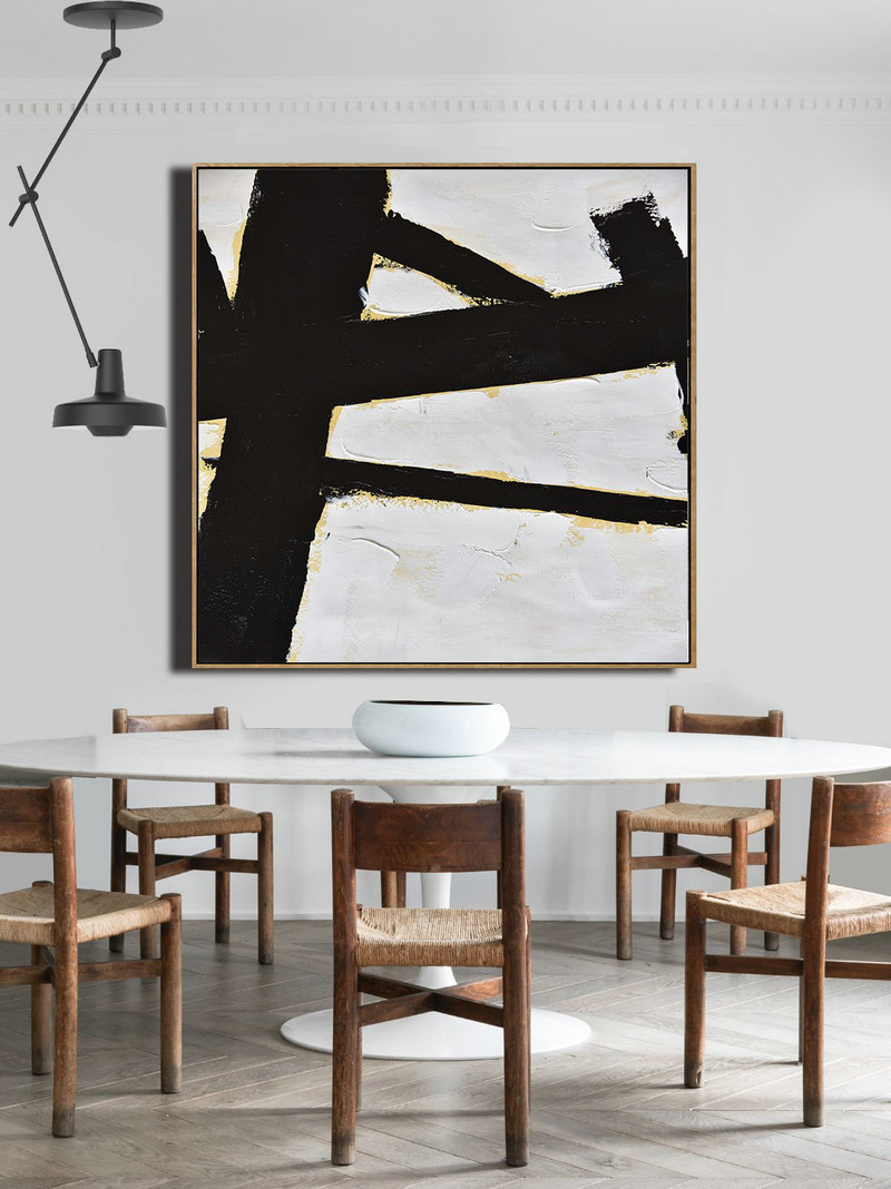 Extra Large Abstract Painting On Canvas,Handmade Minimal Art Palette Knife Canvas Painting, Black White Beige - Hand Painted Original Art